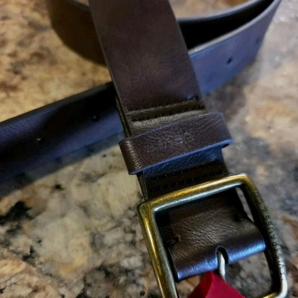 Levi Brown leather belt men's gold buckle
